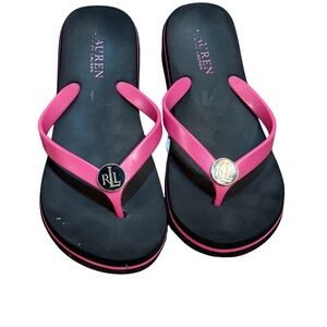 Lauren Ralph Lauren Pink‎ Flip Flops Womens 7/8 Logo Sandals